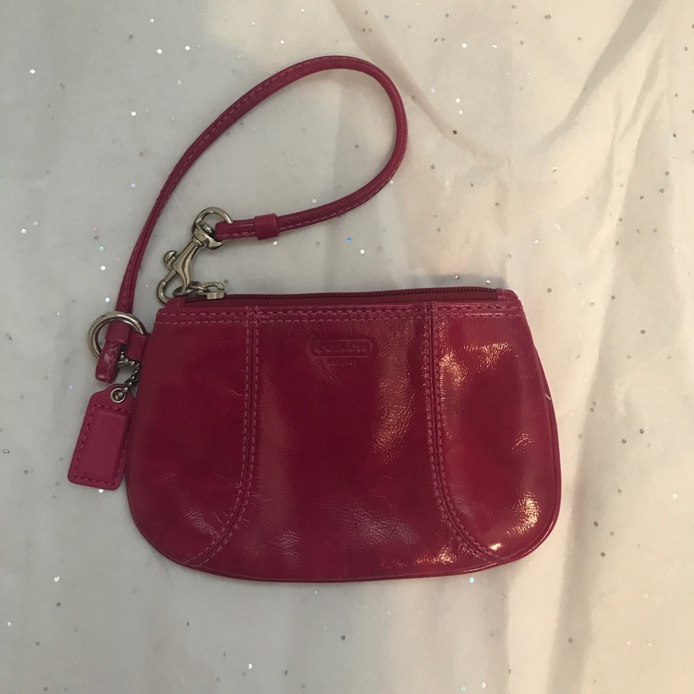 Coach raspberry pink leather wristlet