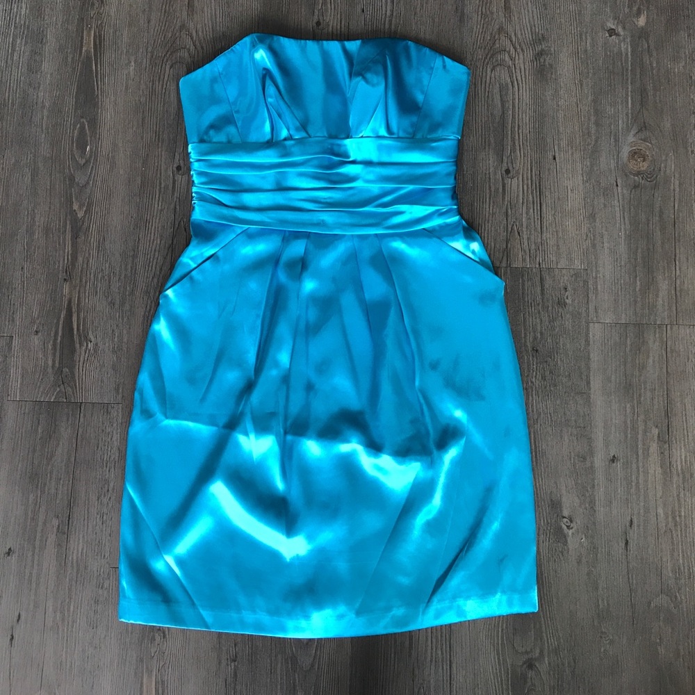 David's Bridal Blue Strapless Dress
