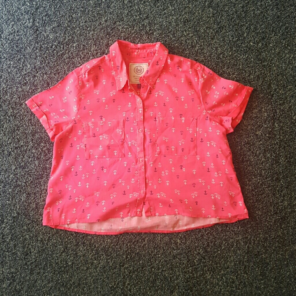 Neon pink button down crop top
