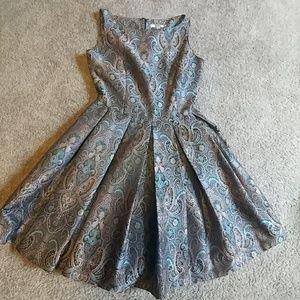 Metallic Thread Paisley Fit and Flare Dress