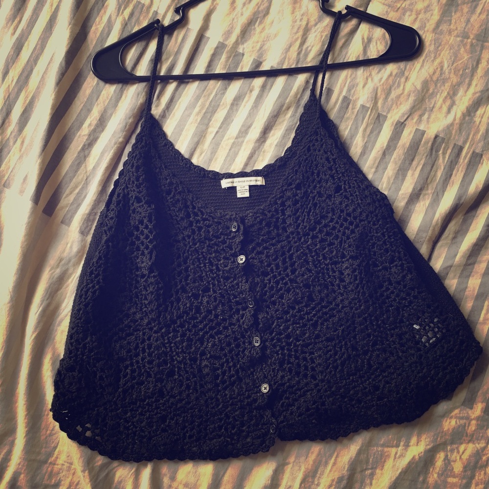 American Eagle crocheted black tank top
