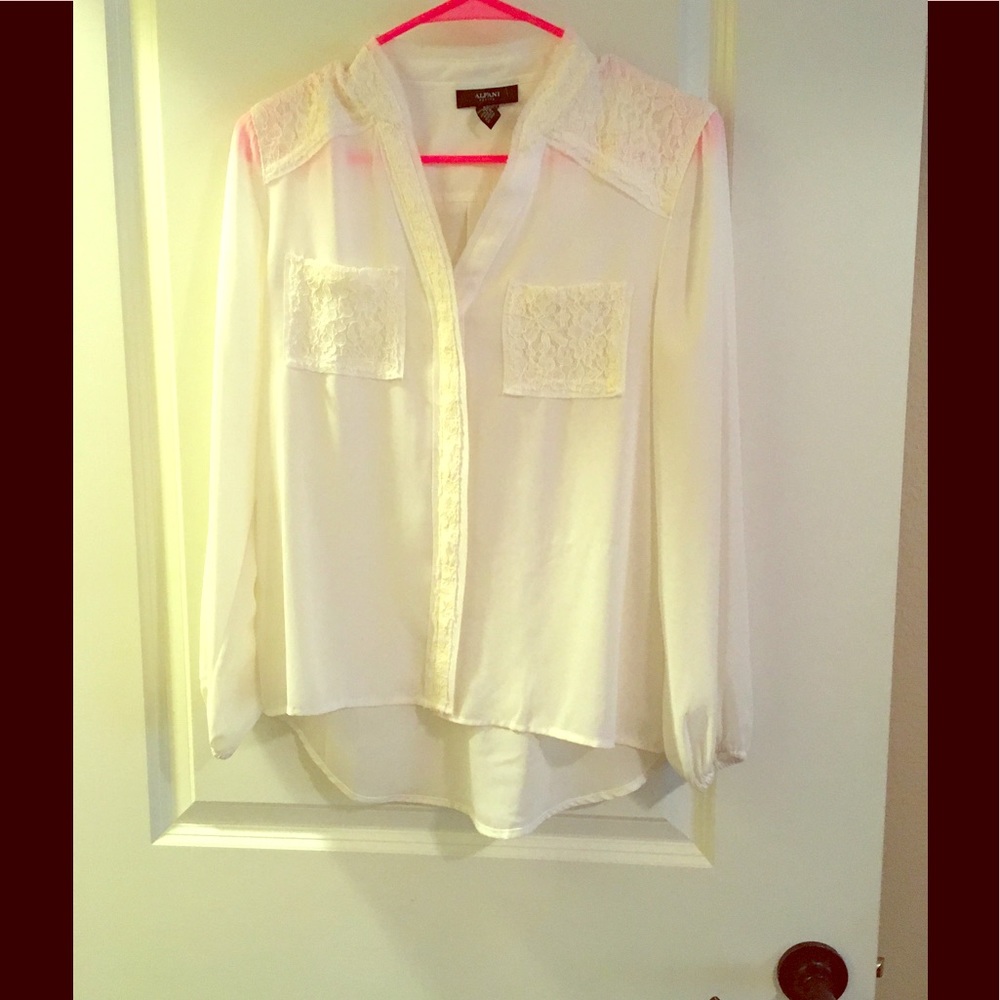 Alfani cream button up top with lace accents