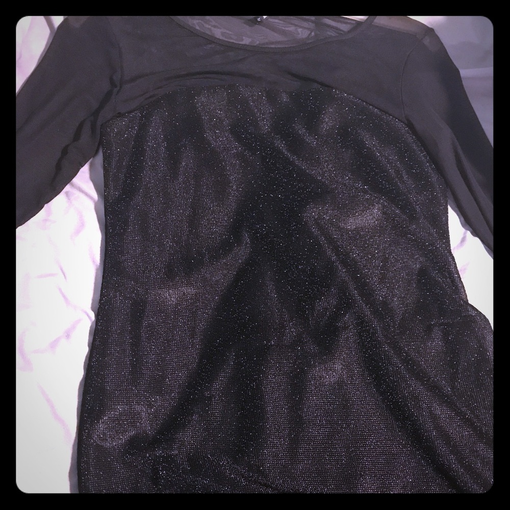 Mesh Glitter Black Knee Length Dress