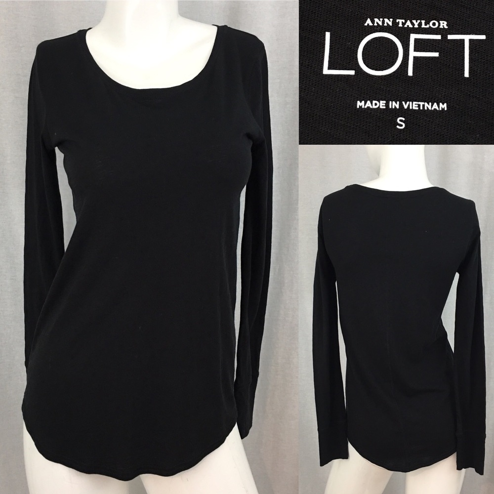 SOLD 💟Sz Small LOFT Curved Hem Long Sleeve Top - Picture 1 of 8