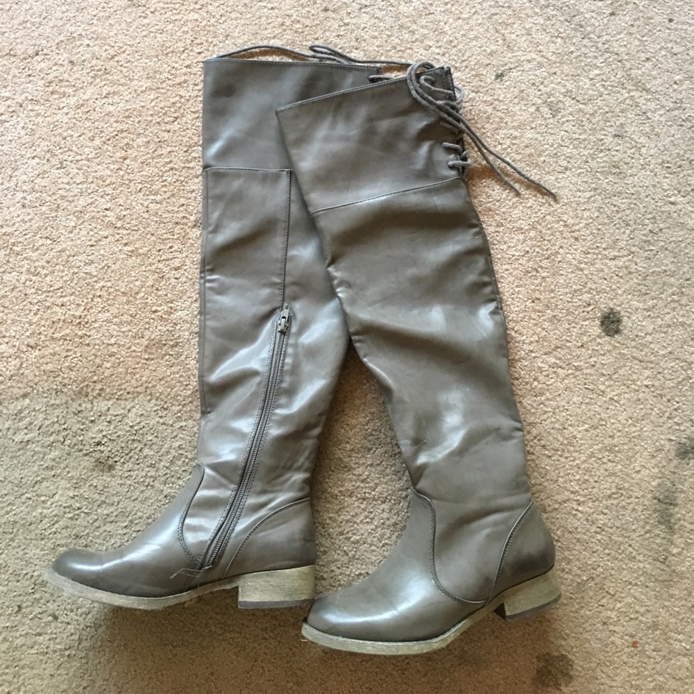 Gray Thigh High Boots