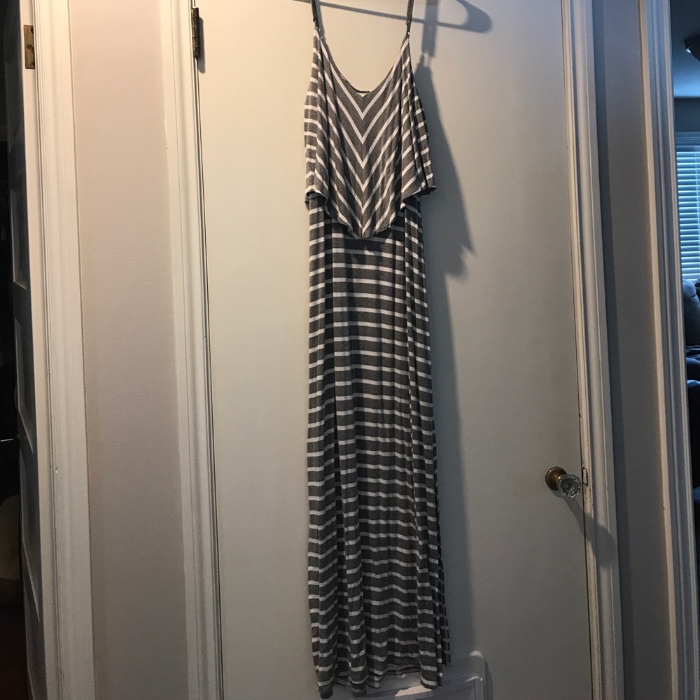 Grey and white striped maxi