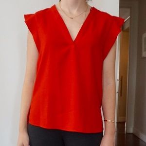 Red Zara Top with Ruffled Sleeves