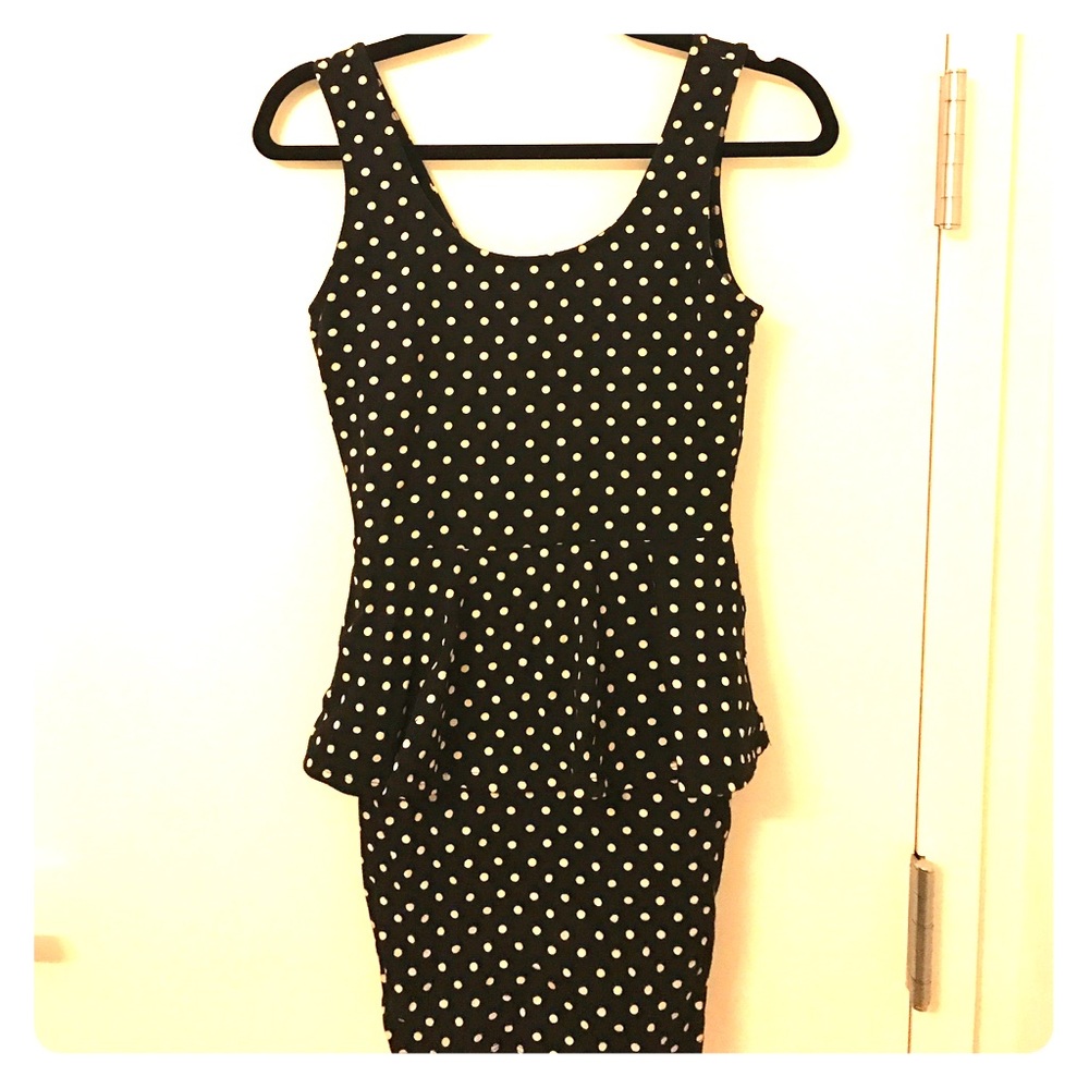Peplum Fitted Polka Dotted Dress - Picture 1 of 1