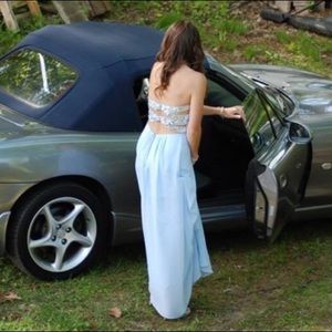 Powder blue backless chiffon maxi dress