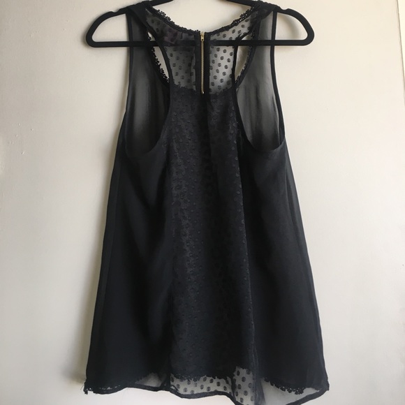 Black Sheer Top with Polkadot print and Lace Sz M - Picture 5 of 8