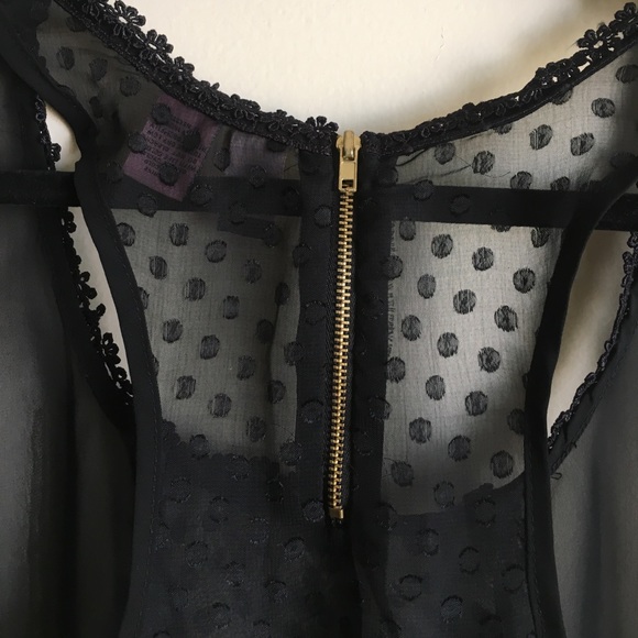 Black Sheer Top with Polkadot print and Lace Sz M - Picture 6 of 8