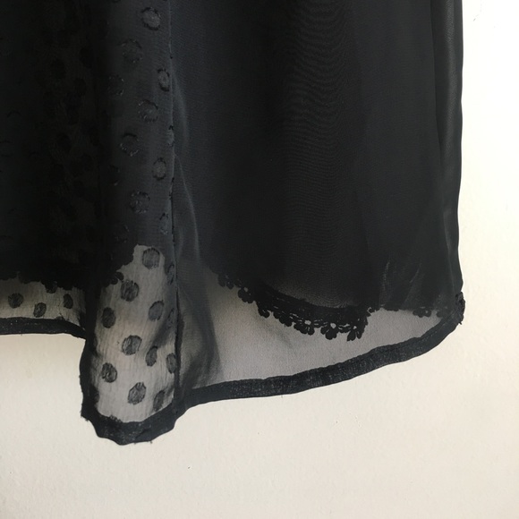 Black Sheer Top with Polkadot print and Lace Sz M - Picture 7 of 8