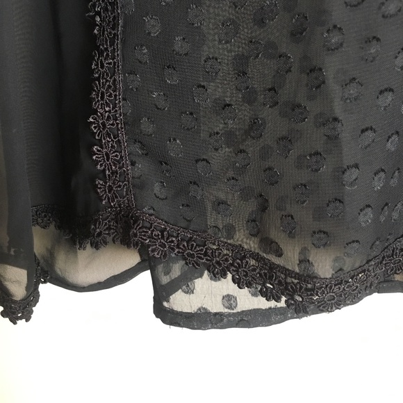 Black Sheer Top with Polkadot print and Lace Sz M - Picture 8 of 8