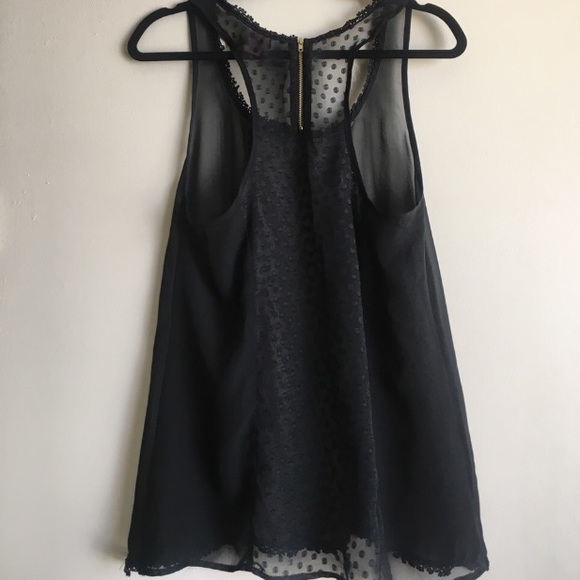 Black Sheer Top with Polkadot print and Lace Sz M - Picture 1 of 8