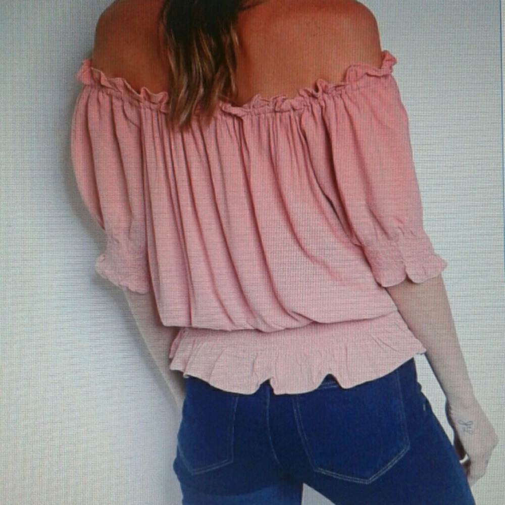 Off the Shoulder Short Sleeve Peasant Top - Picture 2 of 2