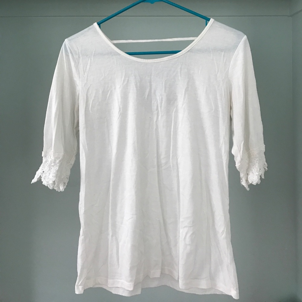 Charming Charlie Basic Lace Sleeve Shirt