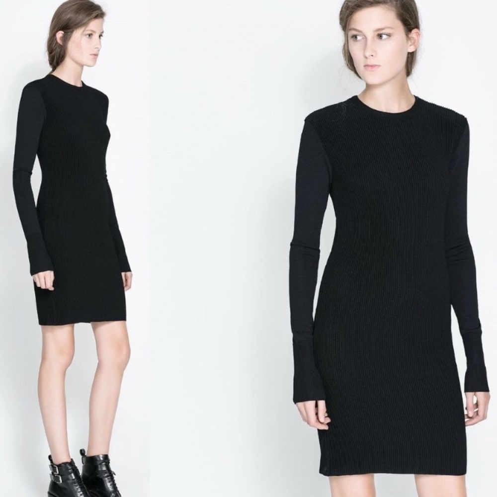 Zara Black Ribbed Bodycon Dress