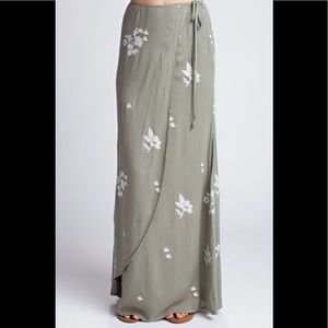 Sage colored wrap maxi skirt from Honey Belle