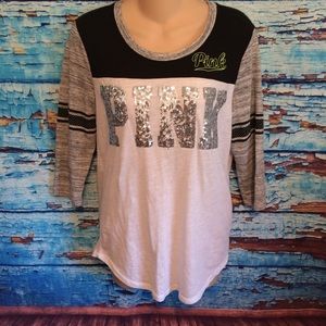 VS Pink Football Jersey 3/4 Sleeve Black White XS