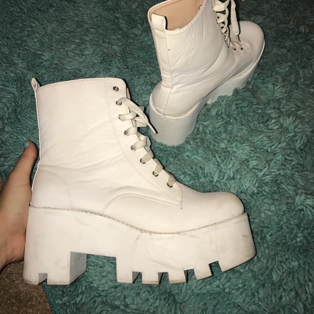 White platform lace up rave boots