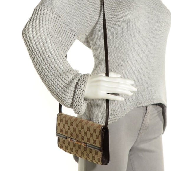 ❌❌SOLD❌❌Gucci GG canvas leather bamboo clutch - Picture 5 of 6