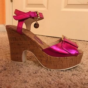 NWOT Juicy Couture metallic pink cork platform 6