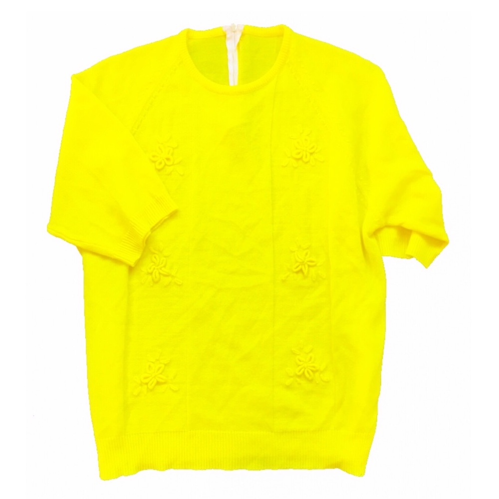[Vintage] Short Sleeve Floral Neon Knit Sweater