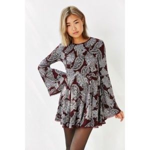 Maroon paisley print dress with bell sleeves