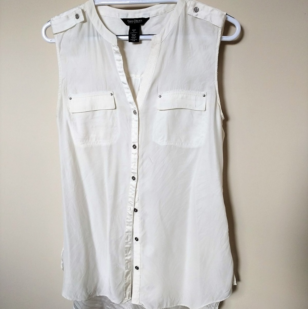 WHBM White Silk Sleeveless Blouse