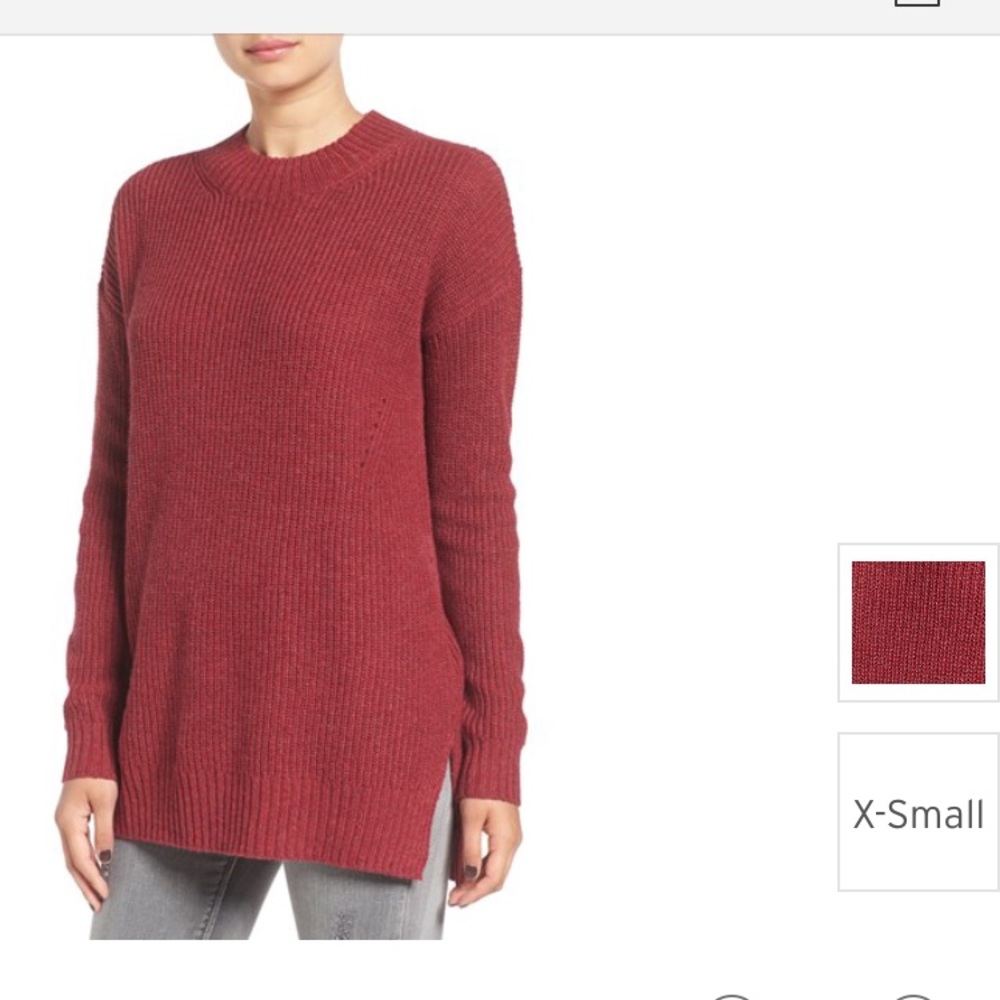 BP. Ribbed Mock Neck Pullover in Red Rumba Heather