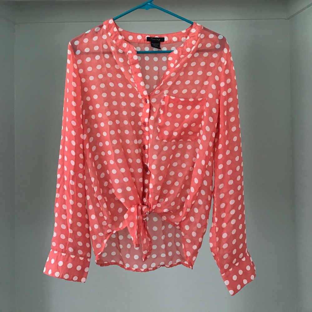 Timing Tie-Front Pink Polkadot Shirt