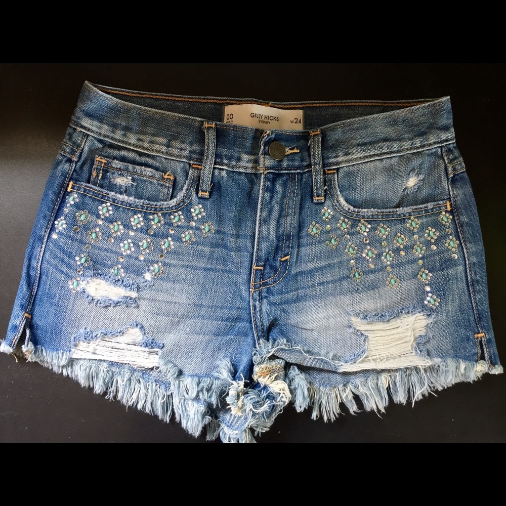 Gilly Hicks Embellished High-Rise Denim Cut-offs