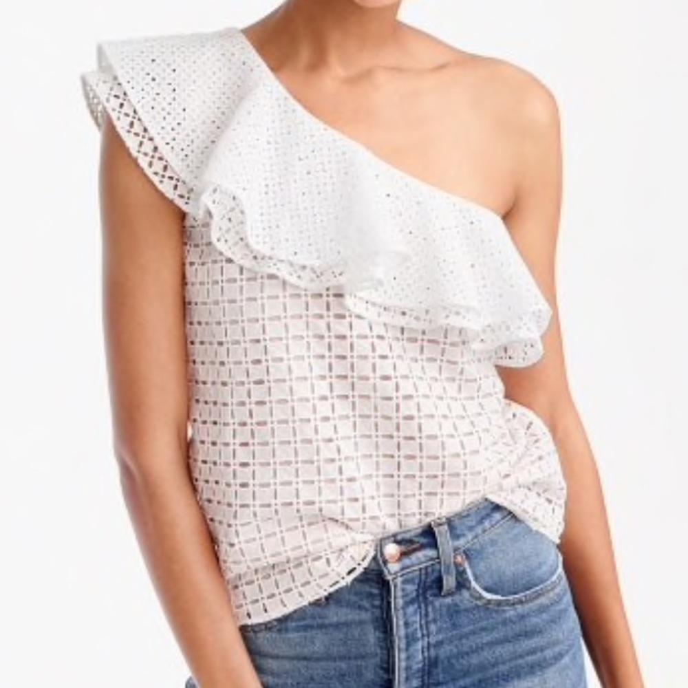 J.Crew Petite one-shoulder ruffle top in eyelet