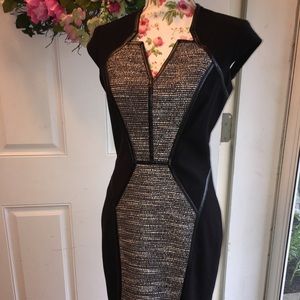 NWOT Cache BodyCon Tweed & Leather Dress