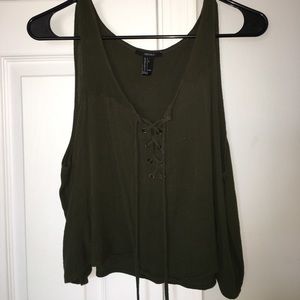 Army green lace up crop tank top