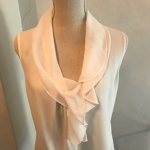 T Tahari White Joya Ruffle Blouse