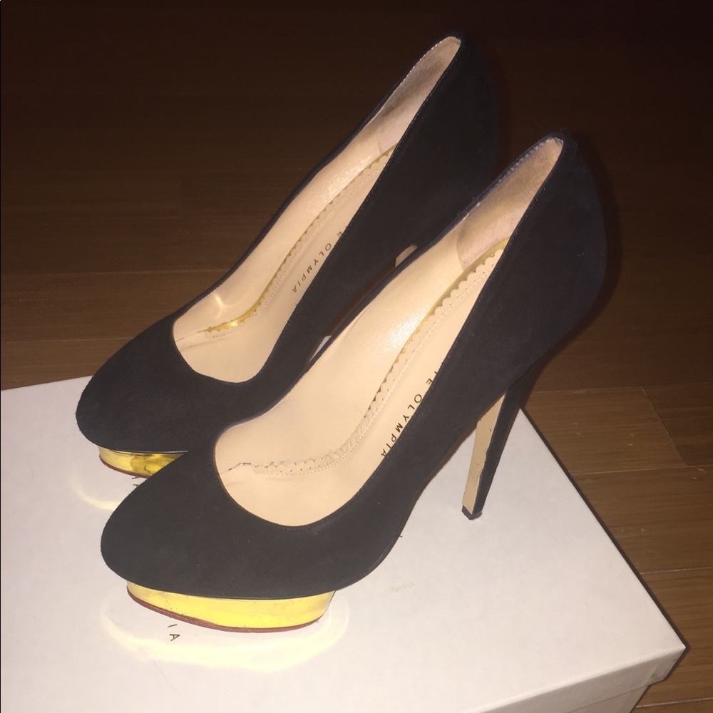 Black suede charlotte Olympia platform pumps