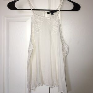 White embroidered crop tank top