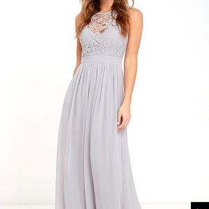 Lulus | So Far Gown Grey Lace Maxi