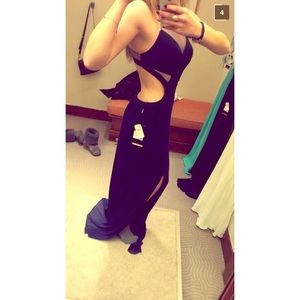 Navy blue backless chiffon maxi dress