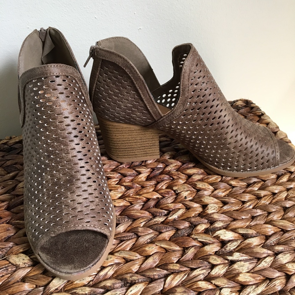 Brand new perforated peep toe faux suede booties