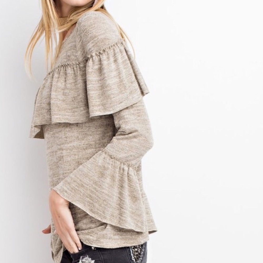 Bold Ruffle Overlay Top with Bell Sleeve - Picture 4 of 4