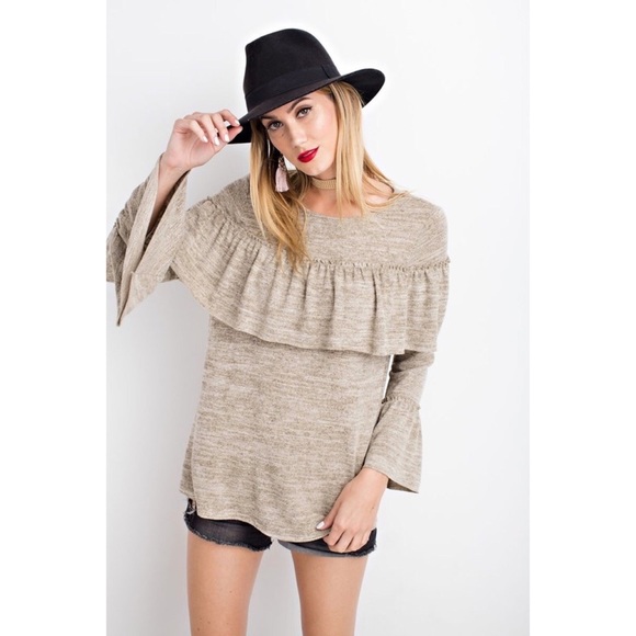 Bold Ruffle Overlay Top with Bell Sleeve - Picture 2 of 4