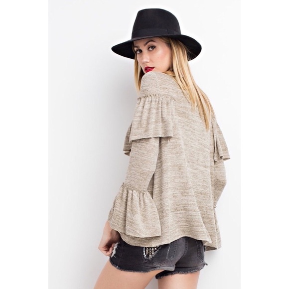 Bold Ruffle Overlay Top with Bell Sleeve - Picture 3 of 4