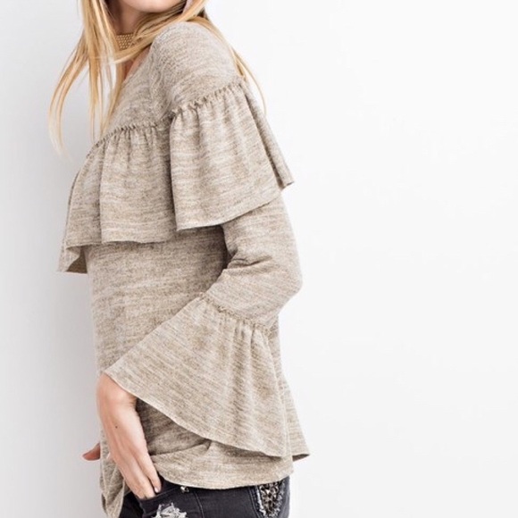 Bold Ruffle Overlay Top with Bell Sleeve - Picture 4 of 4