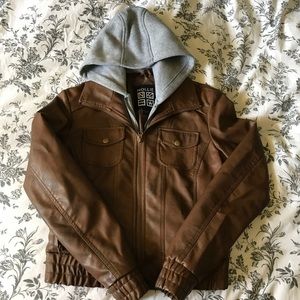 Leather Jacket with Hoodie