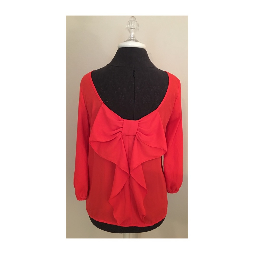 Chiffon red bow back top