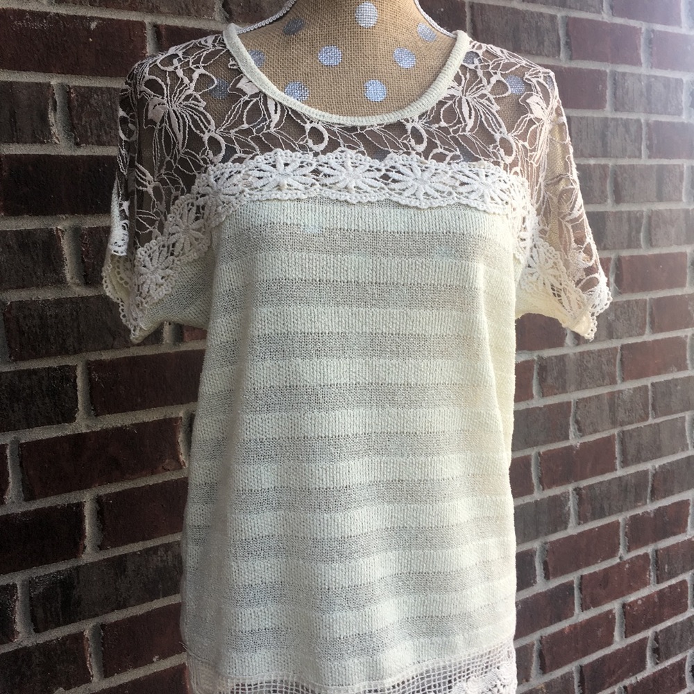 A'reve Sweater with Lace Shoulder and hem