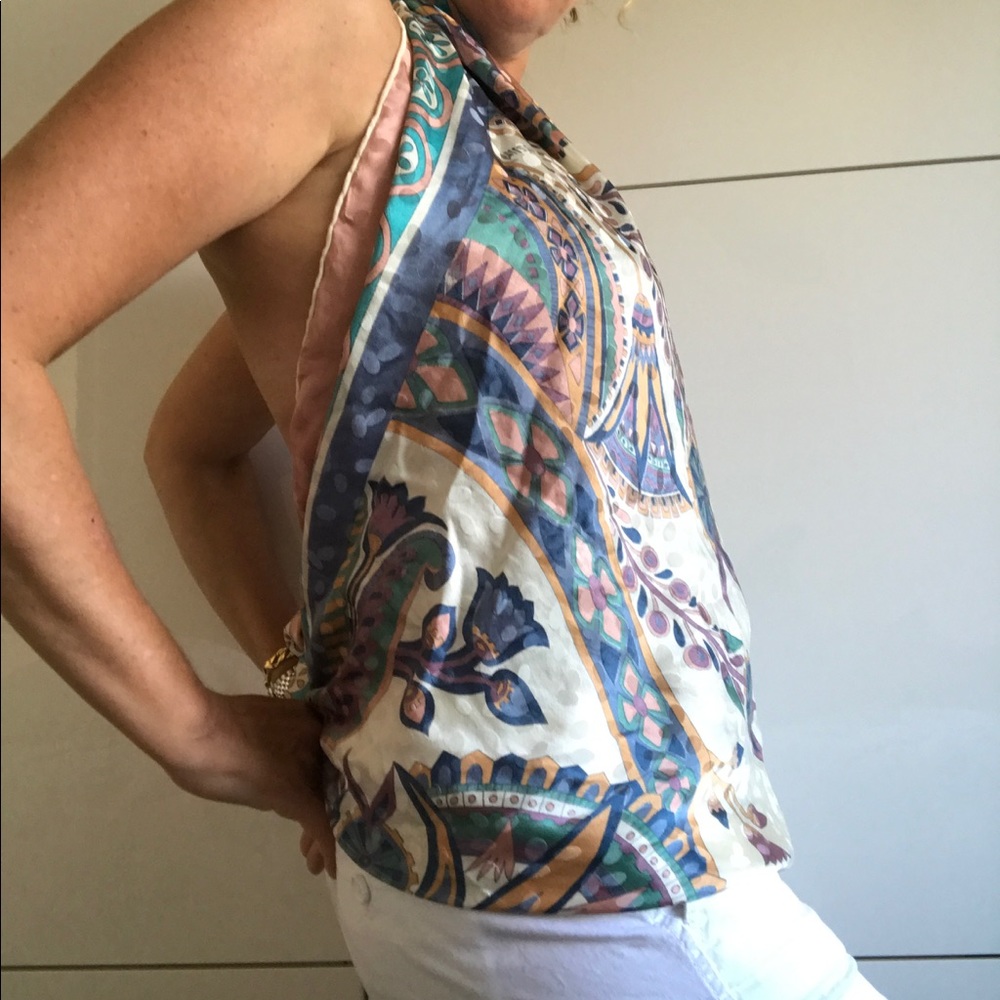 XL silk scarf/top tied as a top