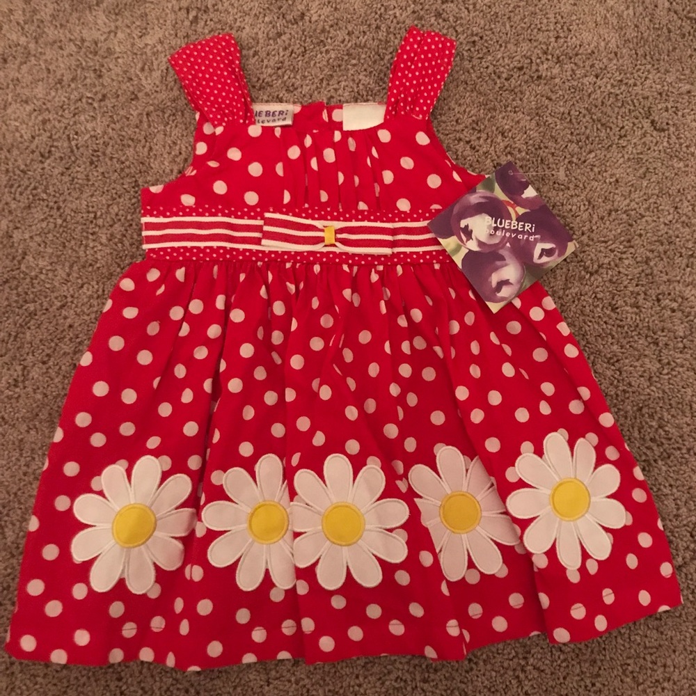 Blueberi Boulevard Red Flower Baby Dress 12 mo NWT